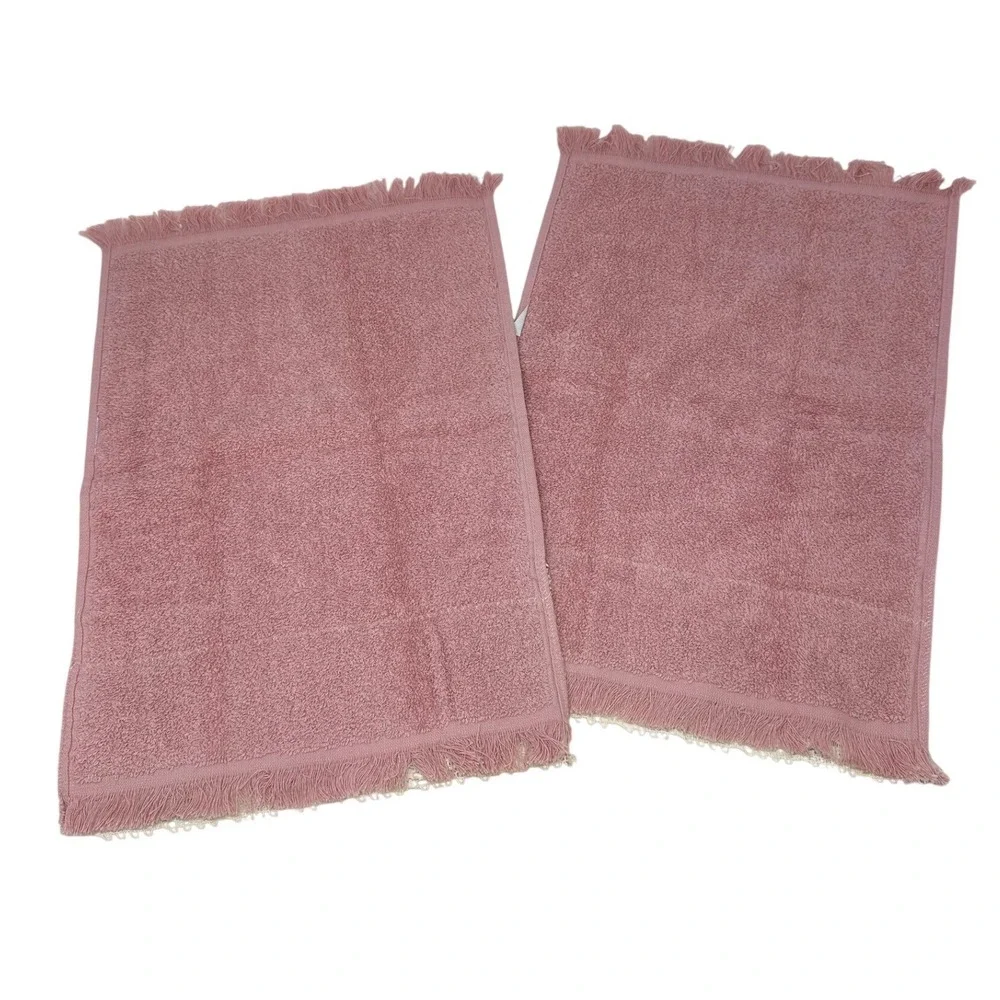 Coquette Grandmacore Cottagecore Cross Stitch Beaded Hand Towels Pink Set of 2